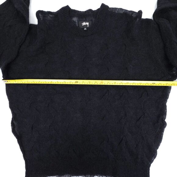 STUSSY Mohair Wool Loose Knit Cross Twist Cable Sweater Sheer Black 90s Grunge - Picture 3 of 6